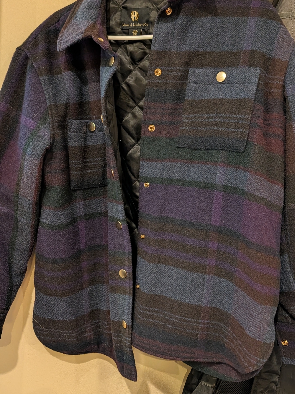 House of Harlow 1960 Plaid Quilted Shacket in Navy, Black & Purple